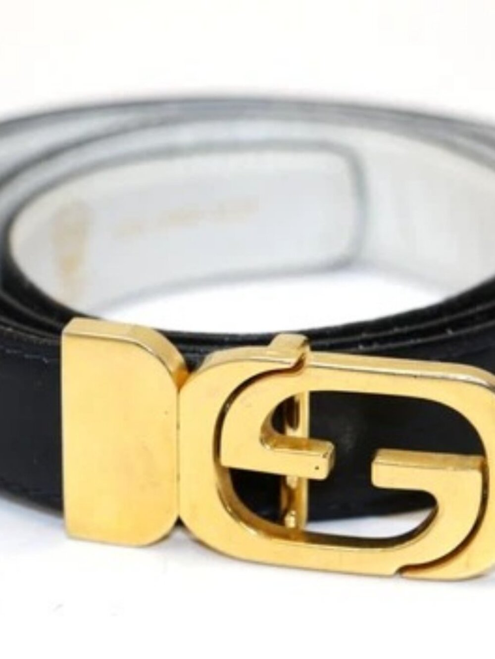 Gucci Vintage 1970's Reversable Leather Gold G Buckle Belt - Black/White/Gold